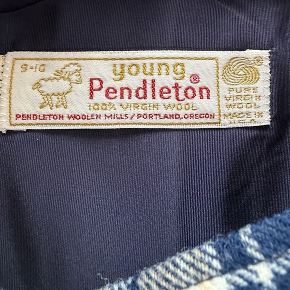 VTG Pendleton 100 % Virgin Wool Plaid Skirt 9/10 Blue Tan A-Line Midi USA Preppy - Picture 10 of 12